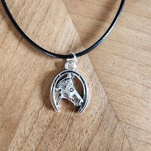 Horse shoe with horse necklace earring set